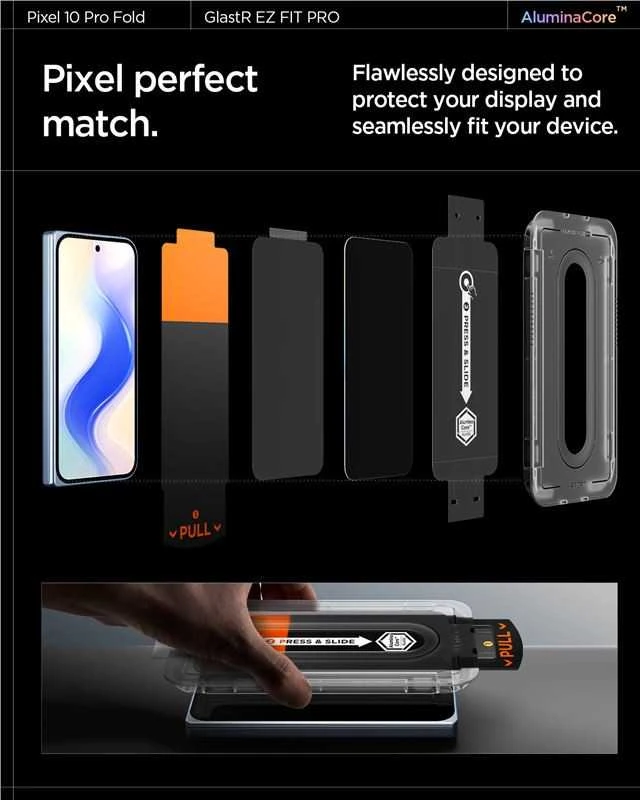 „Spigen Glass tR EZ Fit Pro“ 2 vnt., skaidrūs – „Google Pixel 10 Pro Fold“