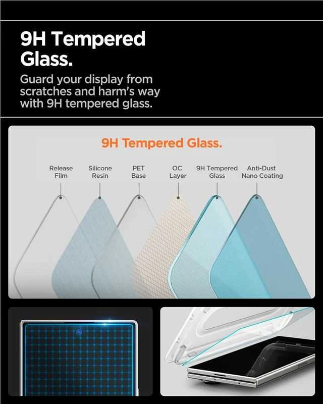 Apsauginis grūdintas stiklas Samsung Galaxy Z Fold 7 telefonui „Spigen Glas.TR EZ Fit Pro HD 2 vnt.”