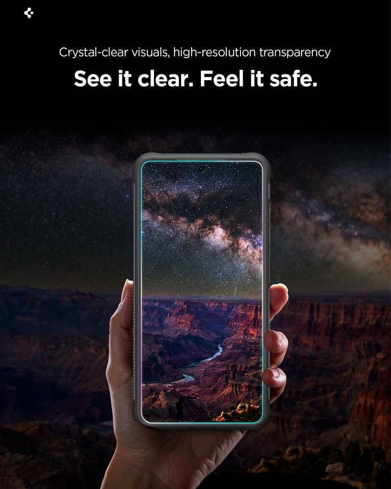 „Spigen Glass tR EZ Fit Pro HD“ (privatumo) 2 vnt., skaidrūs – „Samsung Galaxy S26+“