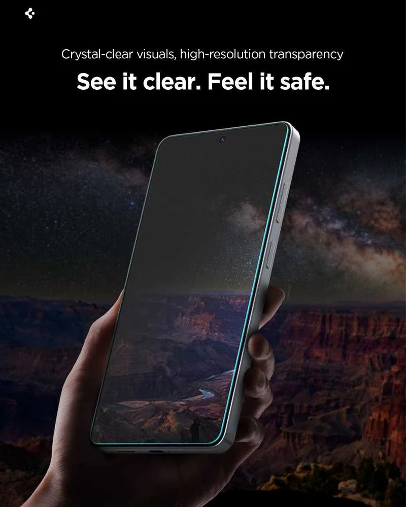 „Spigen Glass tR EZ Fit Pro HD“ (privatumo) 2 vnt., skaidrūs – „Samsung Galaxy S26“