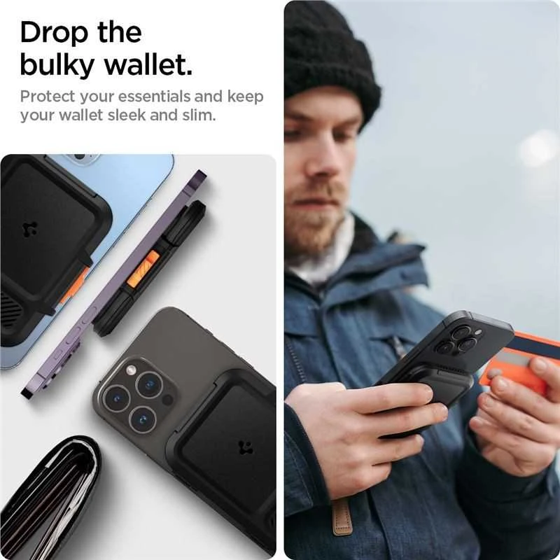 „Spigen iPhone Lock Fit“ piniginė su „MagSafe“ laidu, juoda