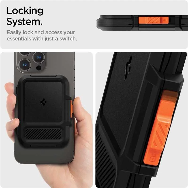 „Spigen iPhone Lock Fit“ piniginė su „MagSafe“ laidu, juoda