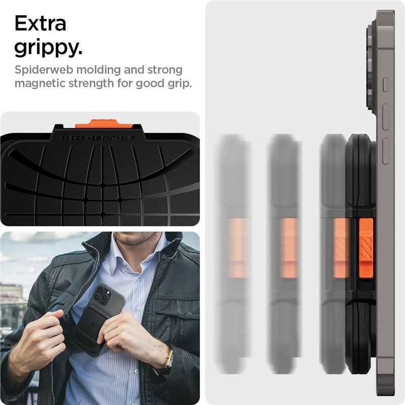 „Spigen iPhone Lock Fit“ piniginė su „MagSafe“ laidu, juoda