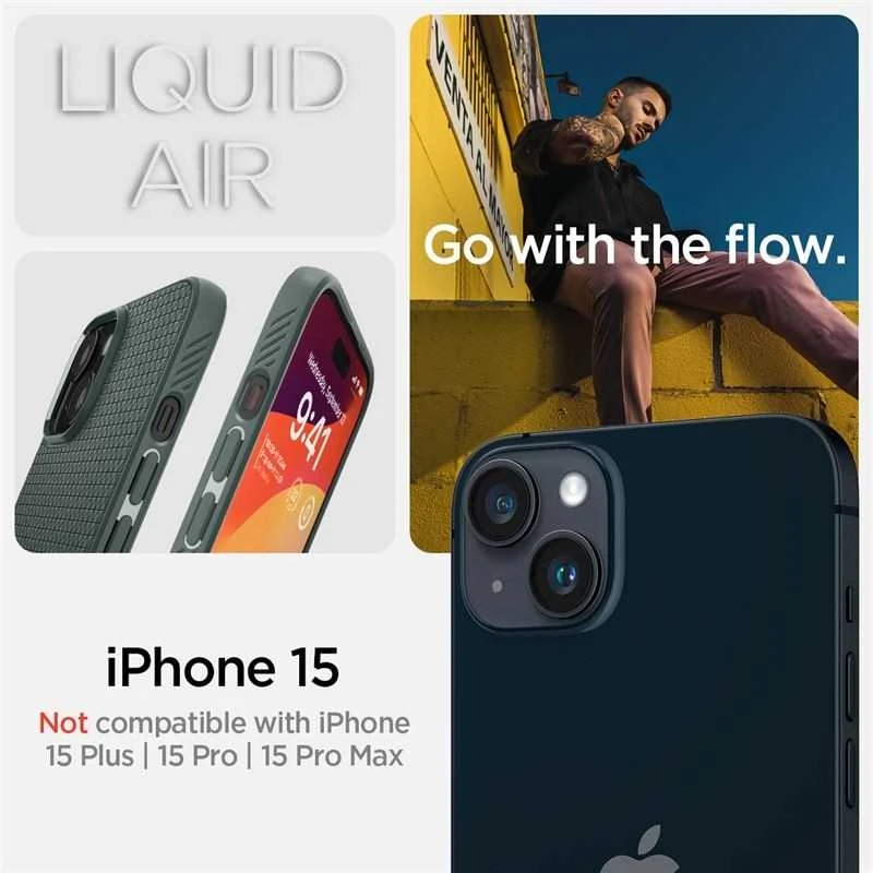 Dėklas Spigen Liquid Air, abyss žalias – Apple iPhone 15