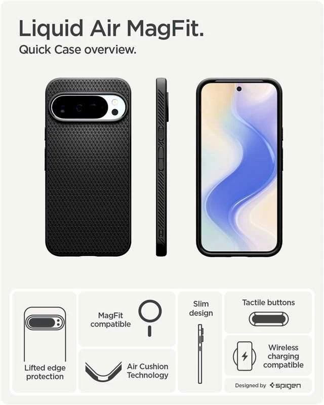 „Spigen Liquid Air Mag MagSafe“ dėklas, skirtas „Google Pixel 10 Pro XL“ – matinis juodas