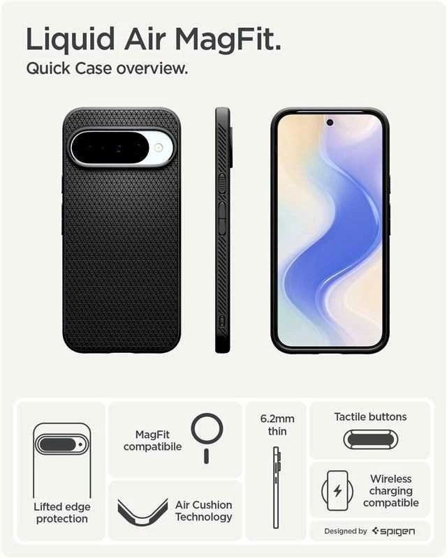 Spigen Liquid Air Mag MagSafe dėklas skirtas Google Pixel 10 / 10 Pro – matinis juodos spalvos