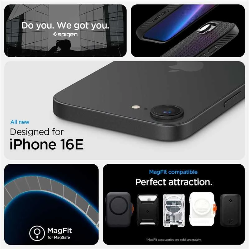 „Spigen Liquid Air MagSafe“ dėklas, skirtas iPhone 16e / 17e – matinis juodas