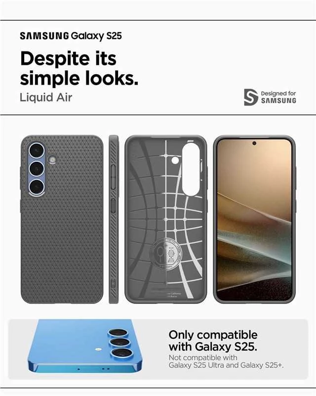 Spigen Liquid Air Samsung Galaxy S25 – dėklas telefonui pilkos spalvos