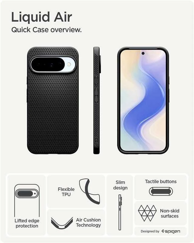 Dėklas Spigen Liquid Air, matte juodos spalvos – Google Pixel 10 Pro/Pixel 10