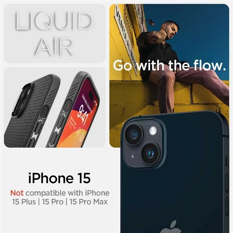 Dėklas Spigen Liquid Air for iPhone 15 Matte juodas