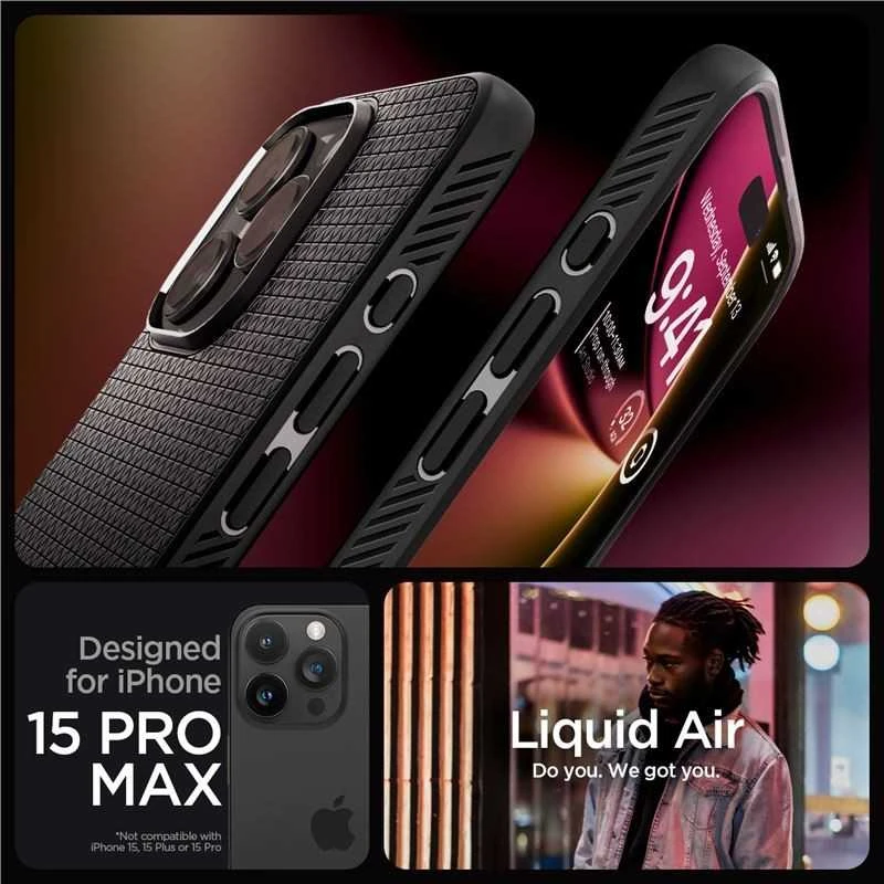 Dėklas SPIGEN LIQUID AIR IPHONE 15 PRO MAX MATTE Juodas