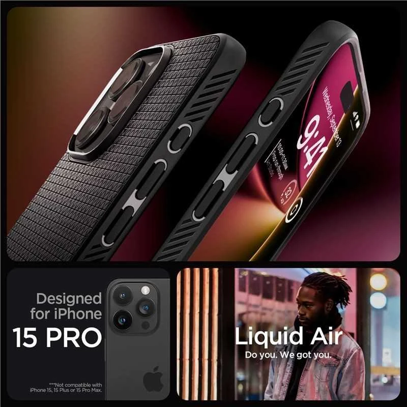 Dėklas SPIGEN LIQUID AIR IPHONE 15 PRO Juodas