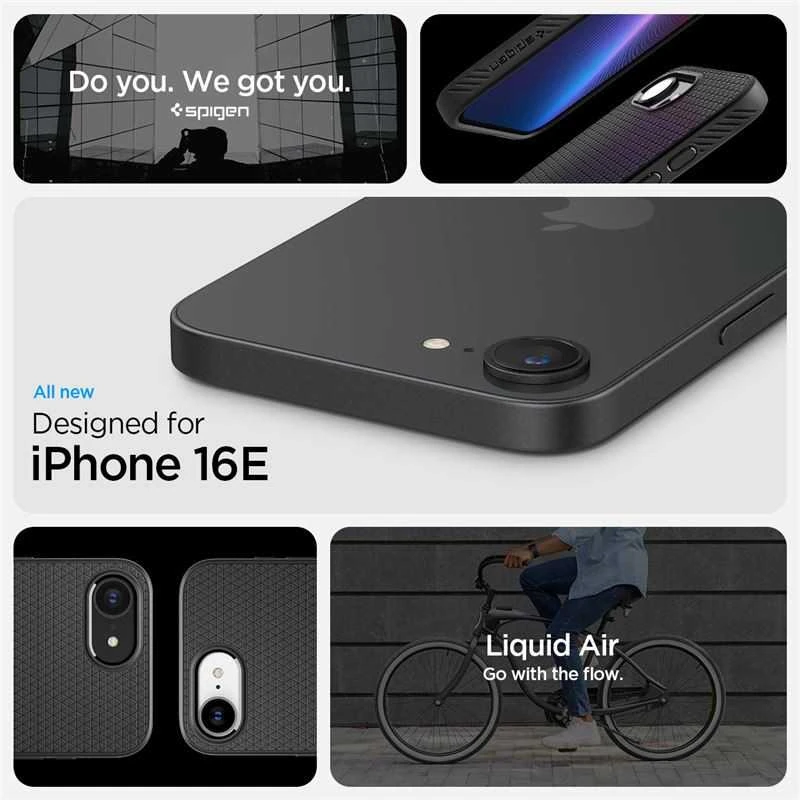 „Spigen Liquid Air“ dėklas, skirtas iPhone 16e / 17e – matinis juodas