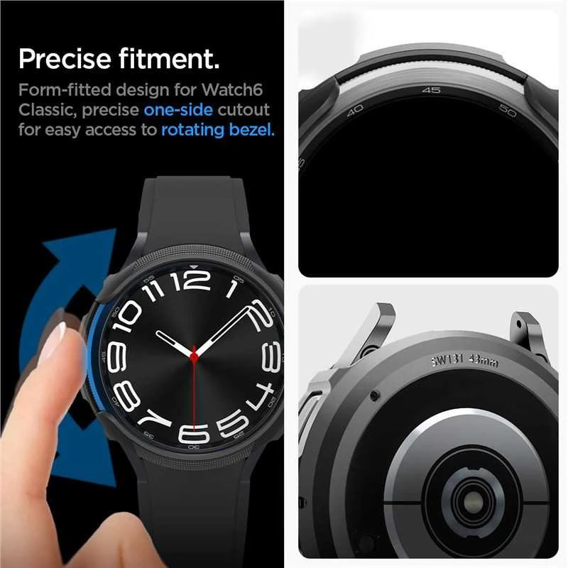 Dėklas Spigen Liquid Air, matinės juodos spalvos – Samsung Galaxy Watch6 Classic 43mm