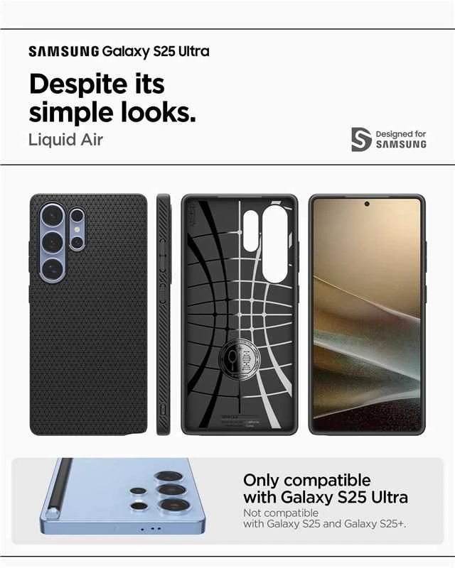 Spigen Liquid Air Samsung Galaxy S25 Ultra – dėklas telefonui juodos spalvos
