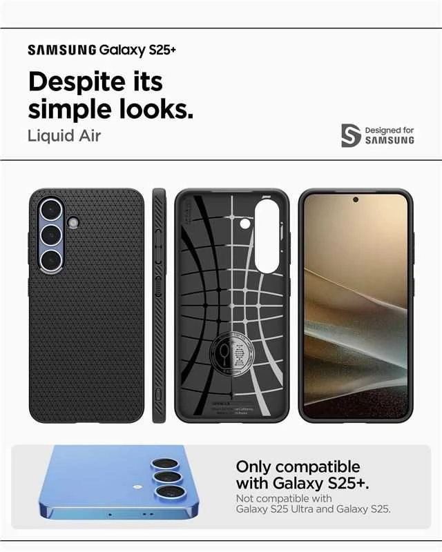 Spigen Liquid Air Samsung Galaxy S25 Plus – dėklas telefonui juodos spalvos