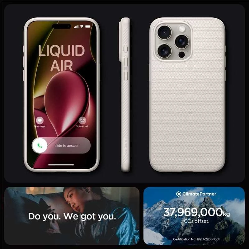 Dėklas „Spigen Liquid Air“, natūralus titanas – „Apple iPhone 15 Pro“