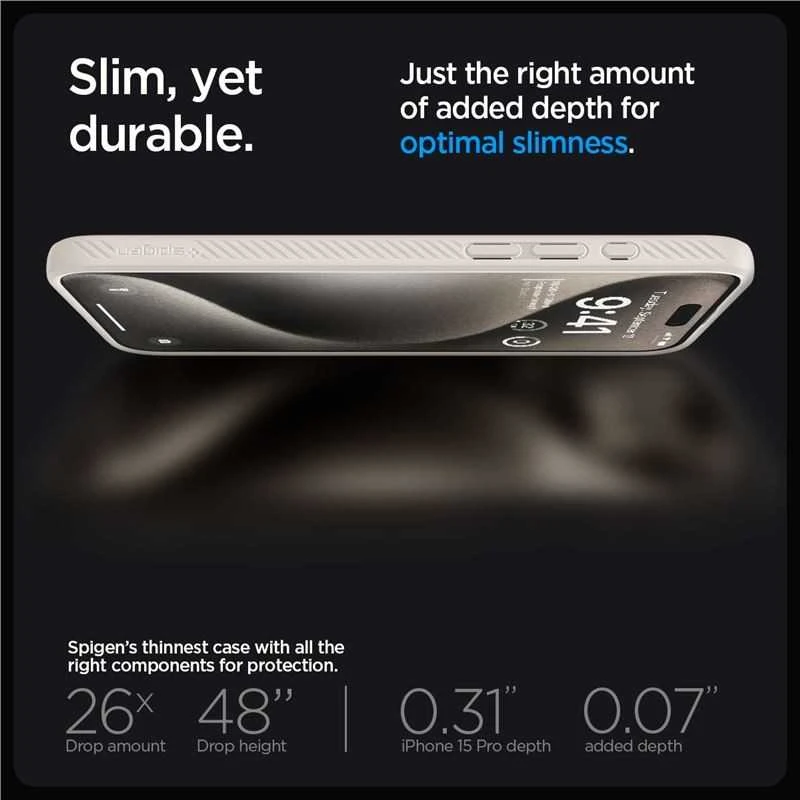 Dėklas „Spigen Liquid Air“, natūralus titanas – „Apple iPhone 15 Pro“