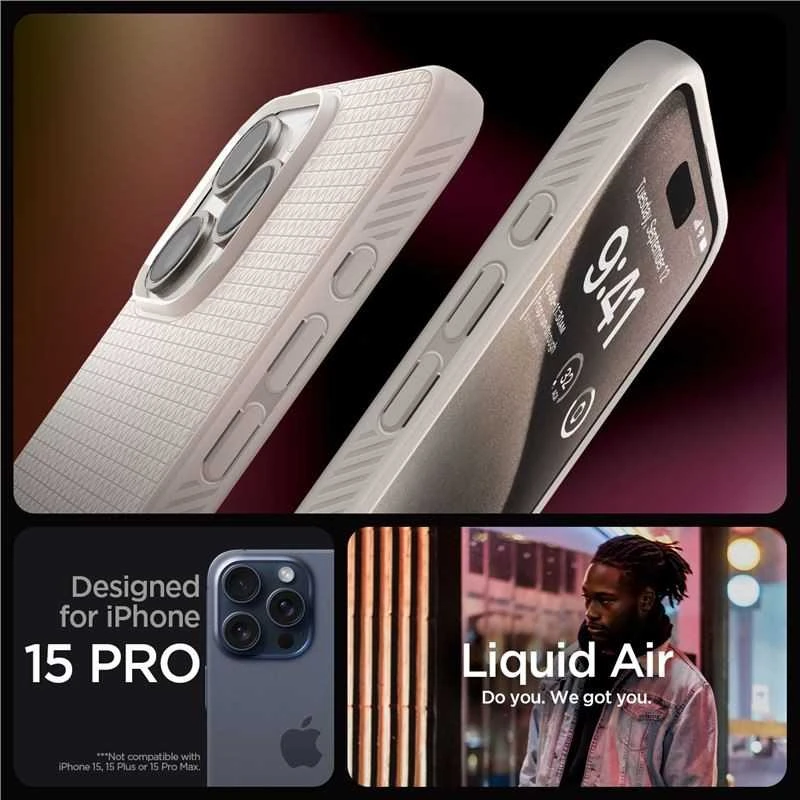 Dėklas „Spigen Liquid Air“, natūralus titanas – „Apple iPhone 15 Pro“