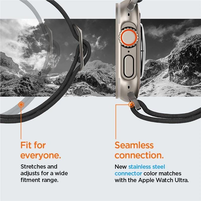 Spigen Fit Lite Ultra laikrodžio apyrankė 4 / 5 / 6 / 7 / 8 / 9 / SE / Ultra (42 / 44 / 45 / 49 mm) juodos spalvos