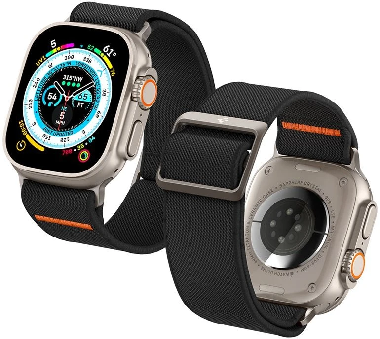 Spigen Fit Lite Ultra laikrodžio apyrankė 4 / 5 / 6 / 7 / 8 / 9 / SE / Ultra (42 / 44 / 45 / 49 mm) juodos spalvos