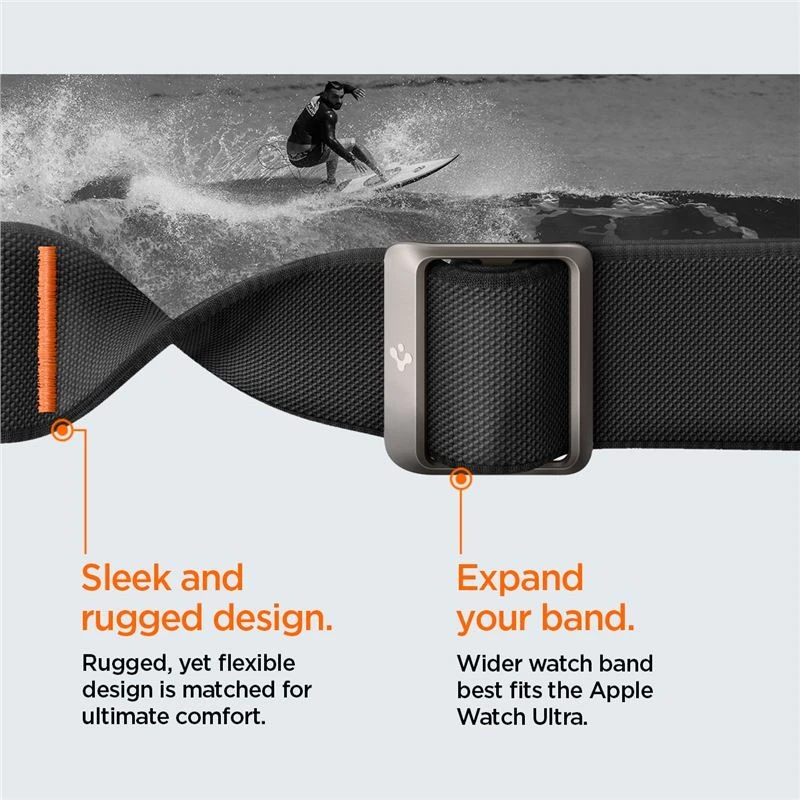 Spigen Fit Lite Ultra laikrodžio apyrankė 4 / 5 / 6 / 7 / 8 / 9 / SE / Ultra (42 / 44 / 45 / 49 mm) juodos spalvos