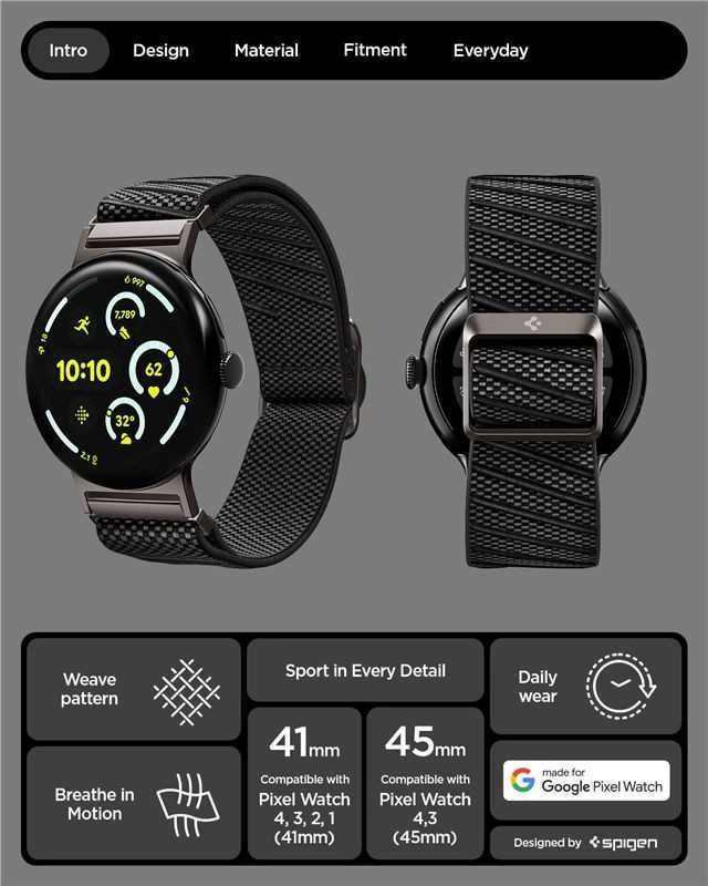 Spigen Lite Fit X Band, juodas - Google Pixel Watch 4/3/2/1 41mm