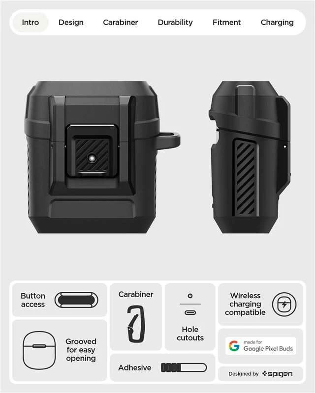 Spigen „Lock Fit“, matinės juodos spalvos – „Google Pixel Buds 2a“