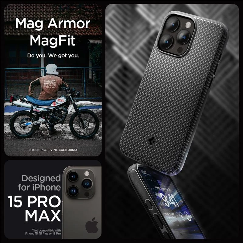 Spigen Mag Armor (MagFit) dėklas skirtas Apple iPhone 15 Pro Max, spalva - Matte Black