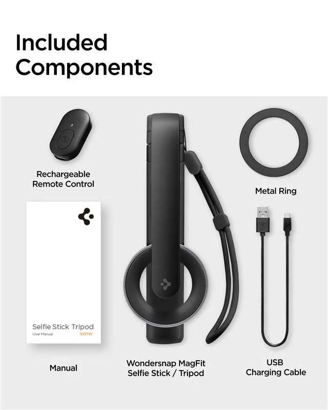 Asmenukių lazda Spigen S571W MagSafe Bluetooth with tripod – juodos spalvos