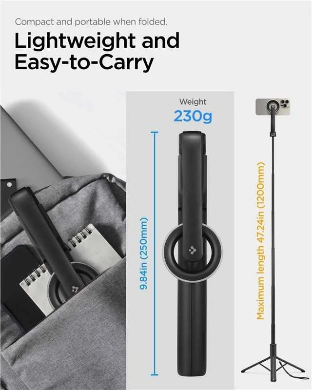 Spigen S580W MagSafe Bluetooth asmenukių lazda su trikoju – juodos spalvos