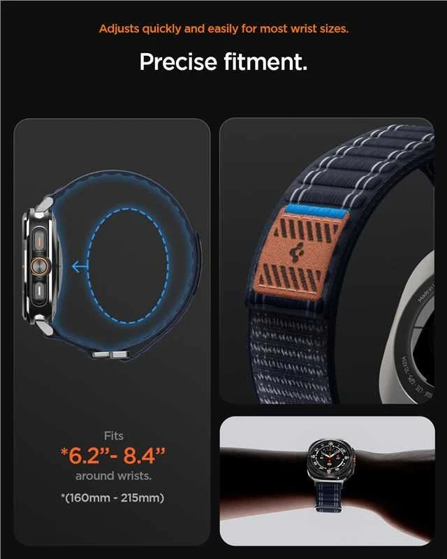 „Spigen“ medžiaginis dirželis (su lipdukais), tamsiai mėlynas – „Samsung Galaxy Watch Ultra 47mm“