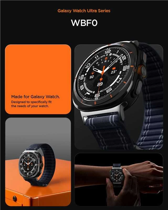 „Spigen“ medžiaginis dirželis (su lipdukais), tamsiai mėlynas – „Samsung Galaxy Watch Ultra 47mm“