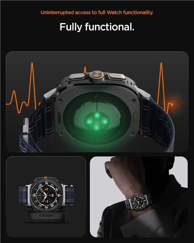 „Spigen“ medžiaginis dirželis (su lipdukais), tamsiai mėlynas – „Samsung Galaxy Watch Ultra 47mm“