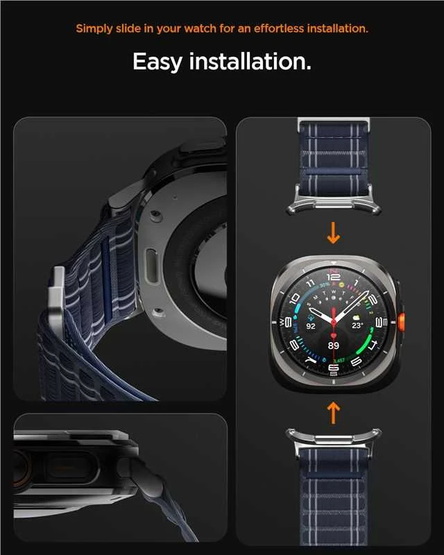 „Spigen“ medžiaginis dirželis (su lipdukais), tamsiai mėlynas – „Samsung Galaxy Watch Ultra 47mm“