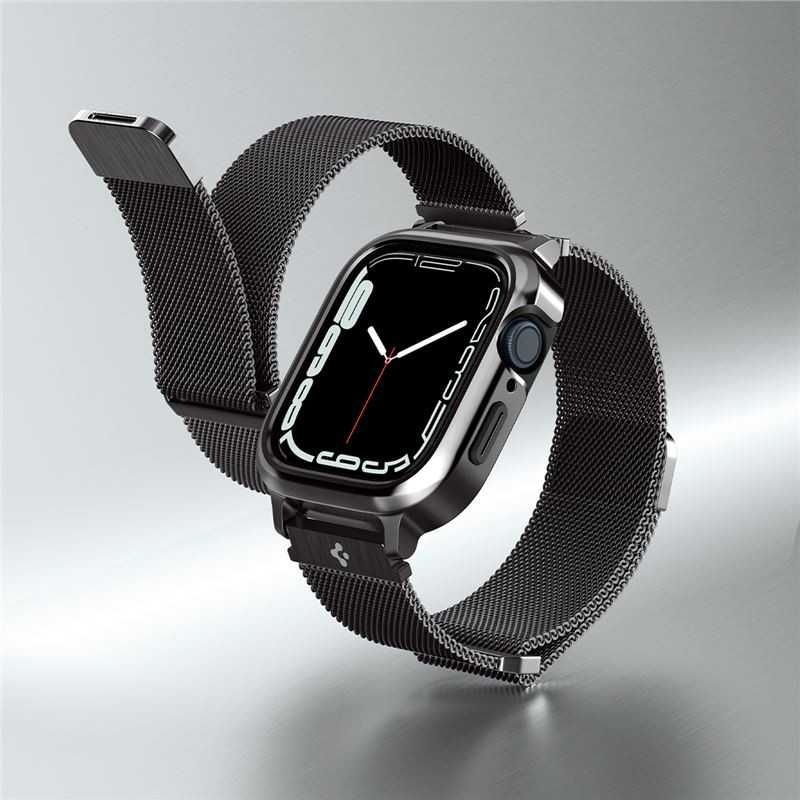 Dėklas „Spigen Metal Fit Pro“, grafito spalvos – „Apple Watch 9/8/7“ (45 mm)