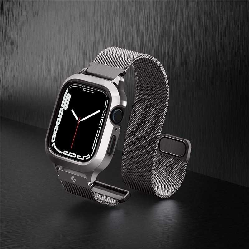Dėklas „Spigen Metal Fit Pro“, grafito spalvos – „Apple Watch 9/8/7“ (45 mm)