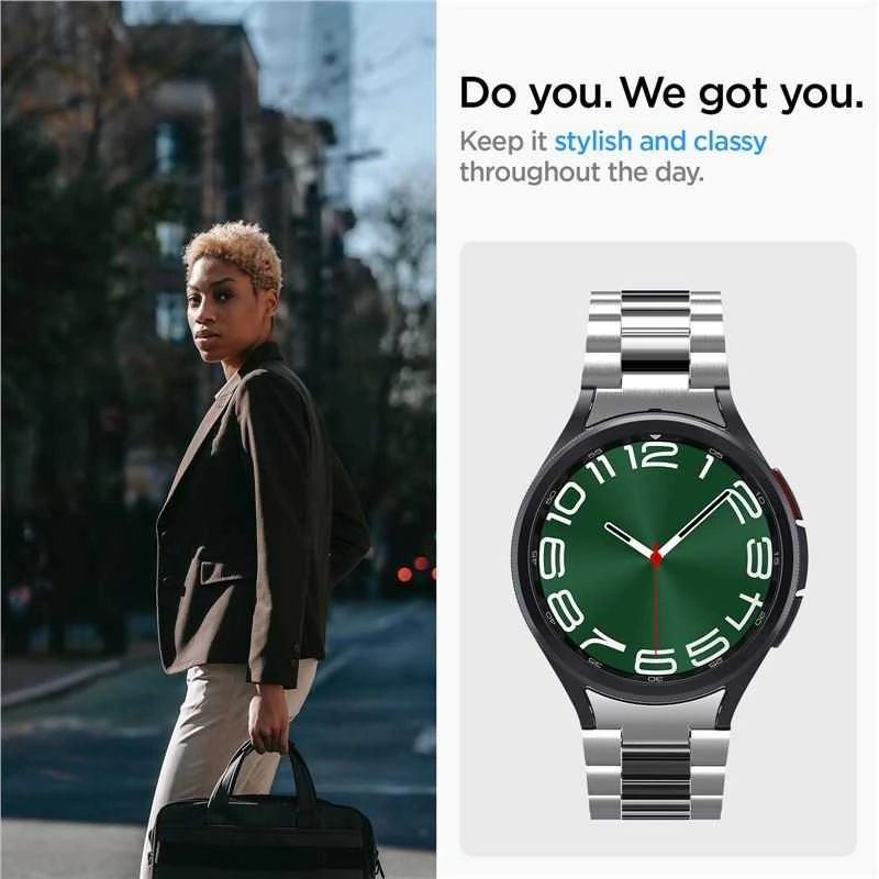 „Spigen Modern Fit 316L“ dirželis, sidabrinis - „Samsung Galaxy Watch6 Classic“ 47 mm