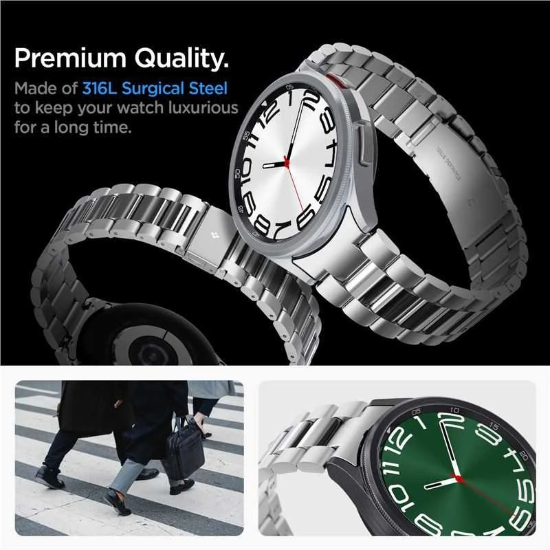 „Spigen Modern Fit 316L“ dirželis, sidabrinis - „Samsung Galaxy Watch6 Classic“ 47 mm