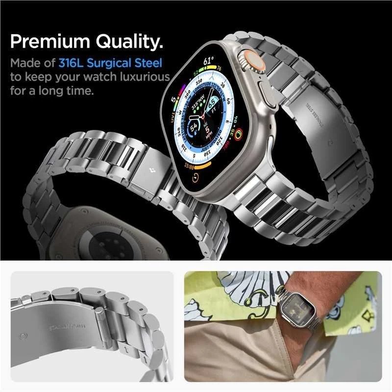 Spigen Modern Fit 316L Band, sidabrinis - Apple Watch 49mm/46mm/45mm/44mm/42mm