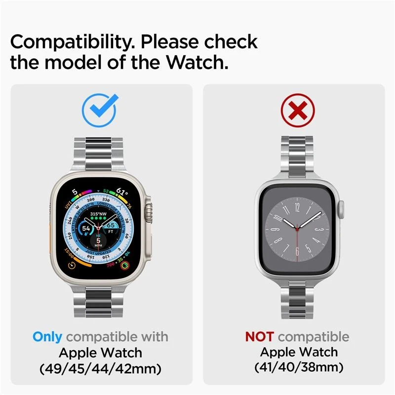 Spigen Modern Fit 316L dirželis, sidabro spalvos - Apple Watch 49mm/46mm/45mm/44mm/42mm