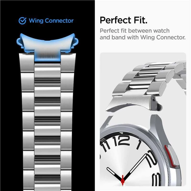 „Spigen Modern Fit 316L“ dirželis, sidabrinis - „Samsung Galaxy Watch6 Classic“ 47 mm