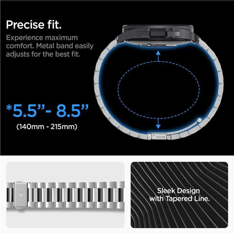„Spigen Modern Fit 316L“ dirželis, sidabrinis - „Samsung Galaxy Watch6 Classic“ 47 mm