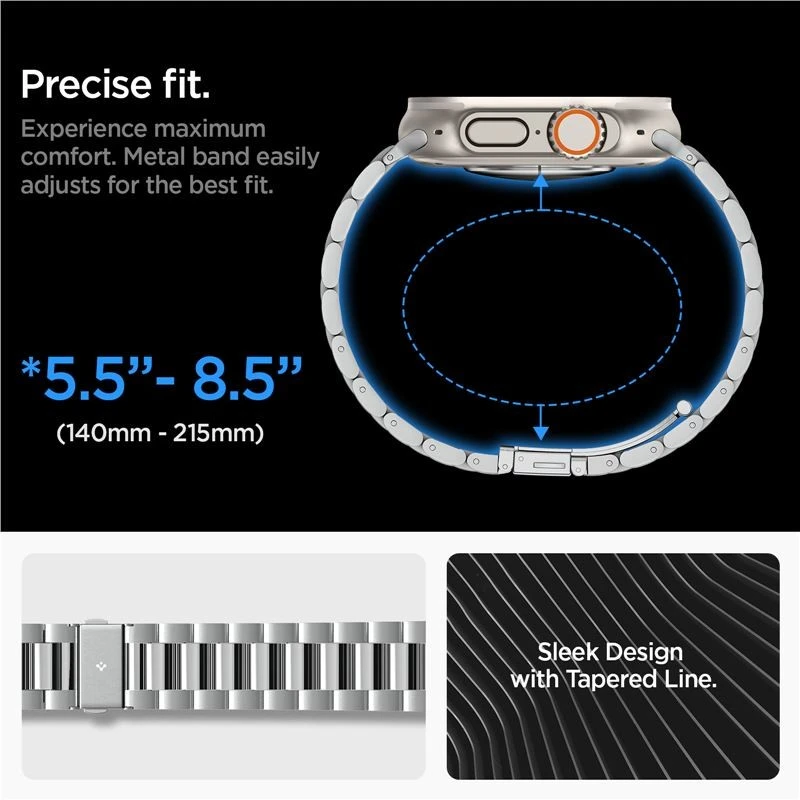 Spigen Modern Fit 316L dirželis, sidabro spalvos - Apple Watch 49mm/46mm/45mm/44mm/42mm