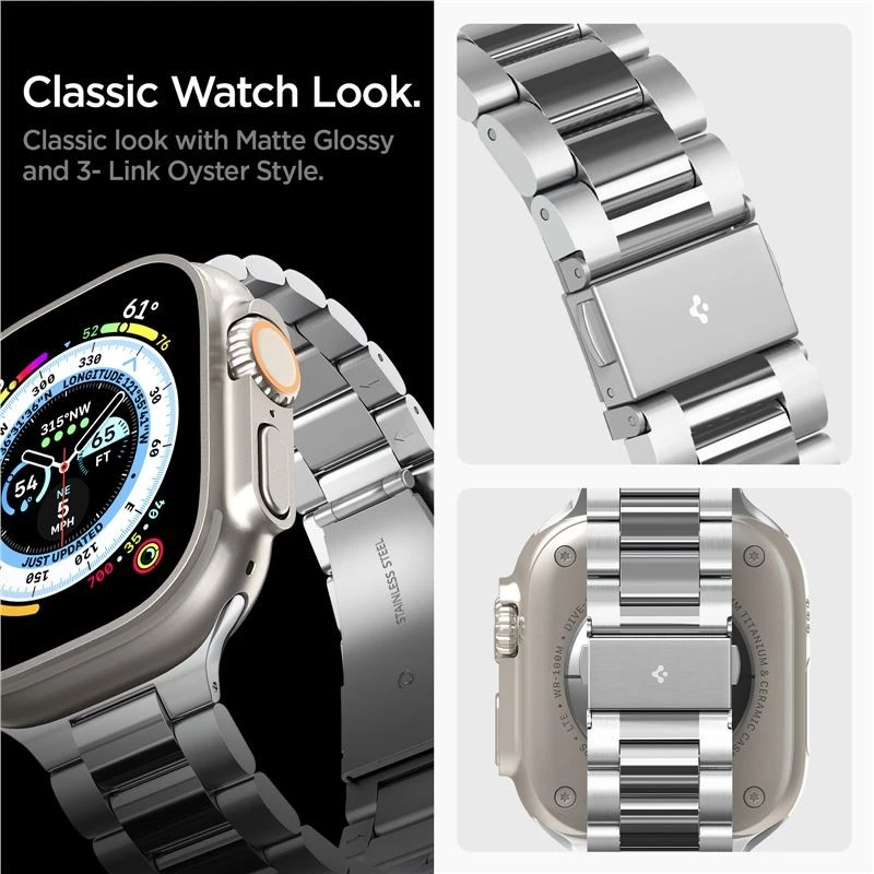 Spigen Modern Fit 316L dirželis, sidabro spalvos - Apple Watch 49mm/46mm/45mm/44mm/42mm
