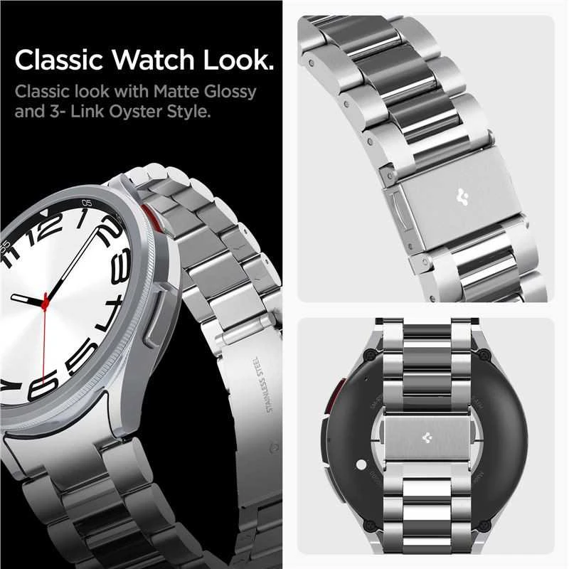 „Spigen Modern Fit 316L“ dirželis, sidabrinis - „Samsung Galaxy Watch6 Classic“ 47 mm