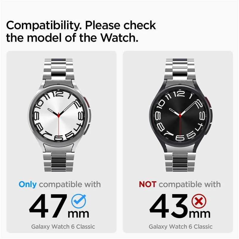 „Spigen Modern Fit 316L“ dirželis, sidabrinis - „Samsung Galaxy Watch6 Classic“ 47 mm