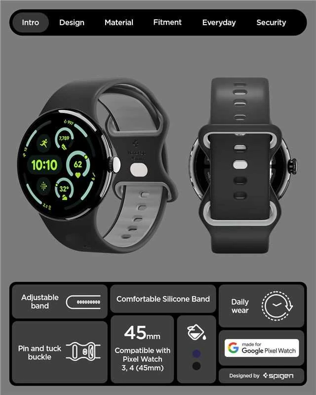 Spigen Nano Pop Band, juodas sesame - Google Pixel Watch 4/3 45mm