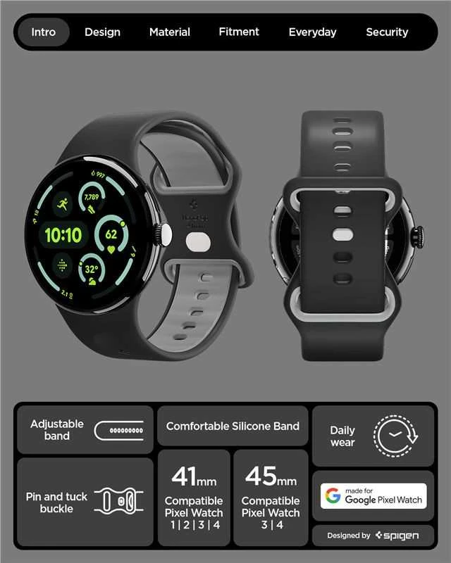Spigen Nano Pop Band, juodas sesame - Google Pixel Watch 4/3/2/1 41mm