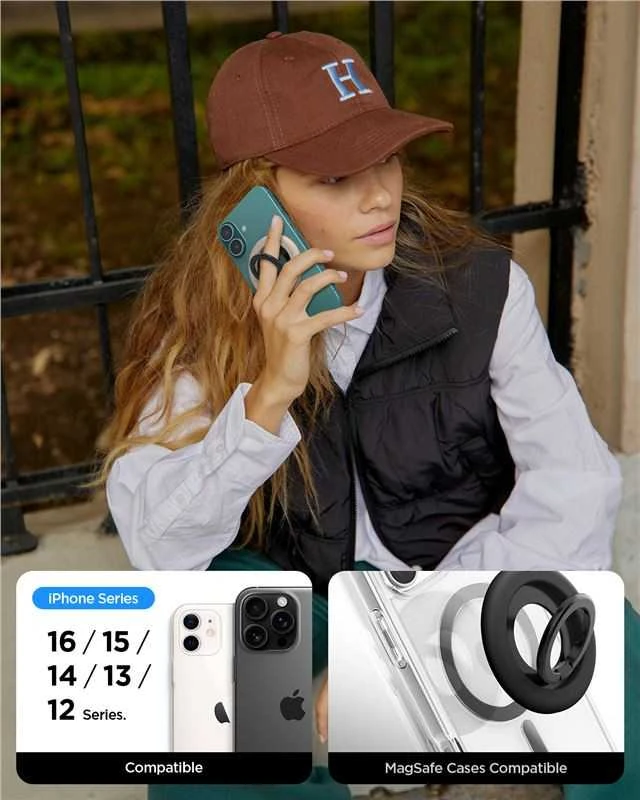 Spigen Nano Pop MagSafe telefono laikiklis, juodas sezamas
